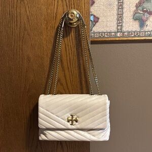 Tory Burch White Quilted Chevron Shoulder Bag